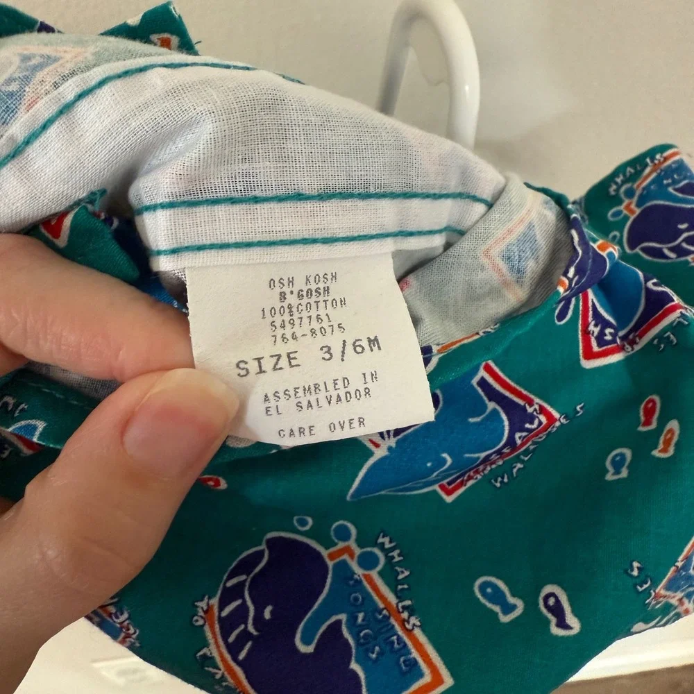 NWT OshKosh B'Gosh Whale Print Shortalls‎ Baby 3/6M Teal Vintage Overalls